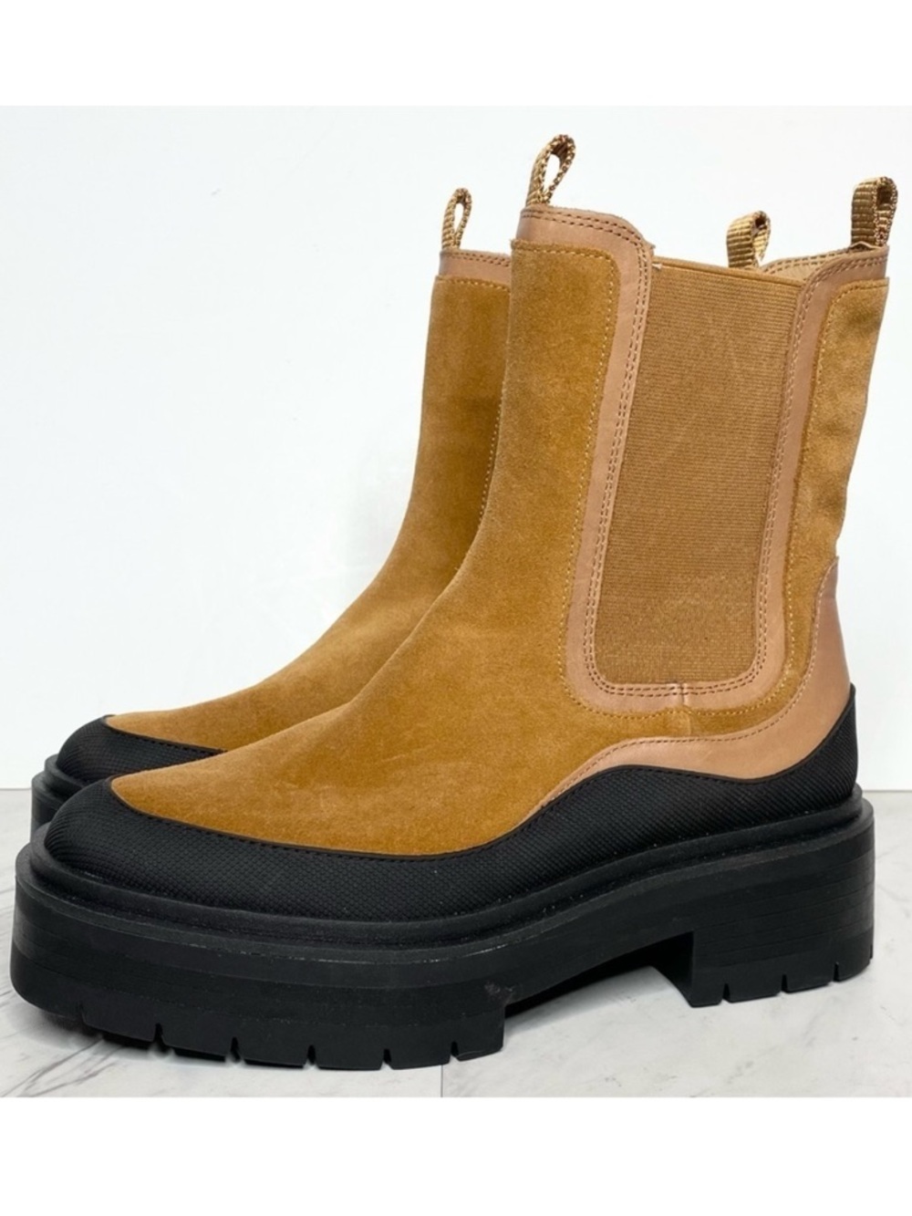 New! Sam Edelman Lulia Brown Suede Lug Sole Chelsea Boot 7 1/2 M